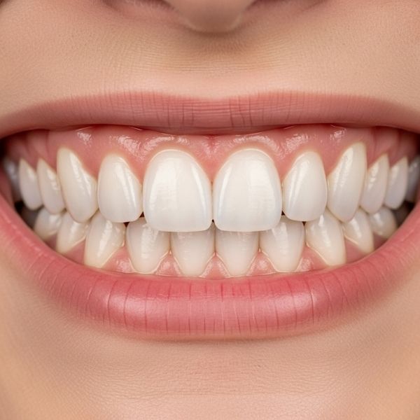 a close-up view of a healthy smile with clean teeth and vibrant pink gums