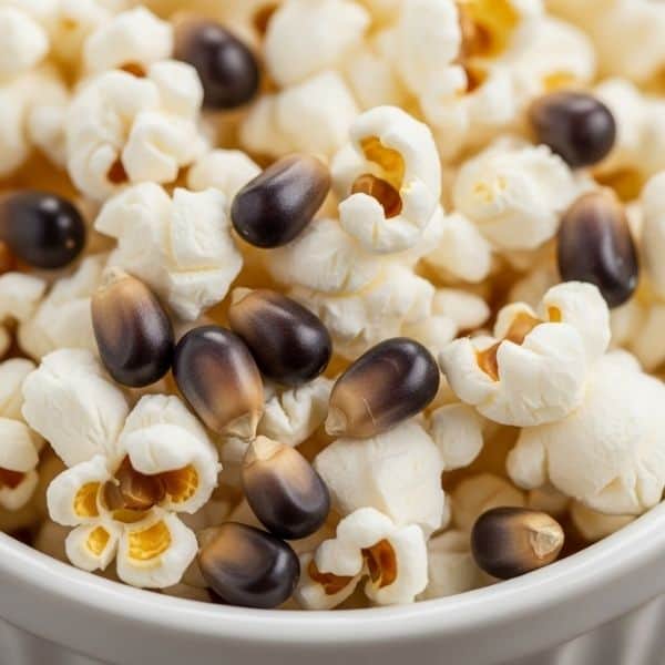 bowl of popcorn with hard, unpopped kernels, representing foods that can cause dental emergencies
