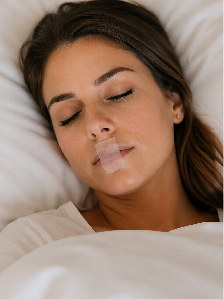 Woman with mouth tape